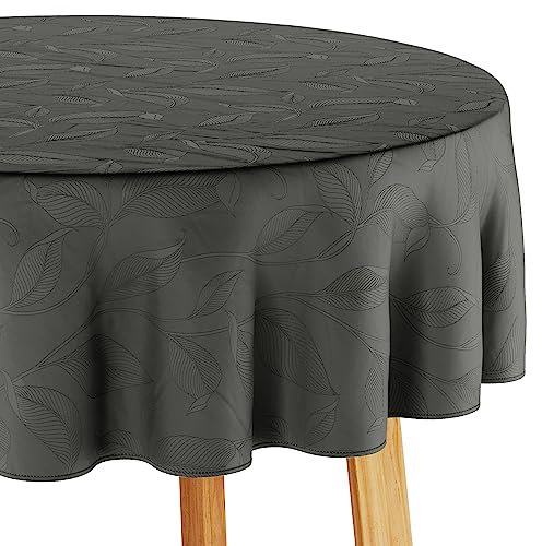 Filumi Tischdecke 140x180 cm oval Grau Abwaschbar Für Indoor Outdoor Pflanzenmuster Amalu