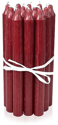 LUMELY dänische Premium Stabkerzen Bordeaux, 12er Pack, Höhe 18cm, Ø 2,2cm, Brenndauer ca. 8 Stunden, zylindrische Leuchterkerzen, Deko Kerzen Set, Kerzen Skandinavisch