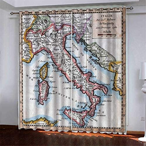 Vorhänge Karte Von Italien Vorhang Blickdicht Mit Ösen 100% Polyester Gardinen Isolierend Schalldämmend Verdunkelungsvorhänge Für Wohnzimmer Kinderzimmer Schlafzimmer Küche 140(B) X160(H) cm