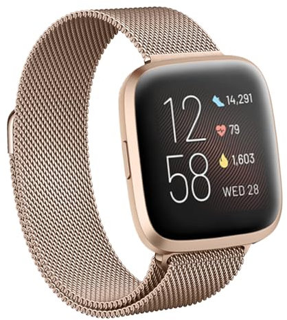 SOLOLUP Edelstahl Armband kompatibel mit Fitbit Versa 1/Versa 2 Armband,Metallarmband Sport Ersatzband Uhrenarmband mit Magnetschließe für Fitbit Versa 2/Versa 1 Milanaise-Armband Frau Mann,Gold,S