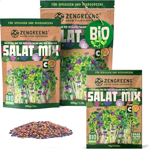 ZenGreens® - Miscela di semi insalata biologica - scegli tra 10, 200g e 500g - Insalata Mix di semi di germogli - Miscela di semi di germogli per insalata - Microgreens