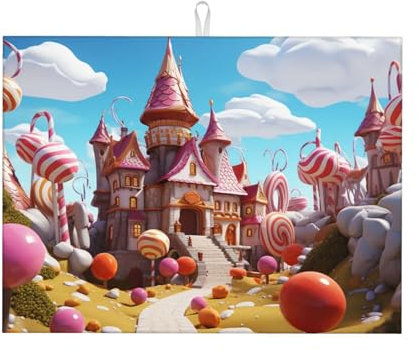Abtropfmatte für Küche, saugfähig, Mikrofaser, rutschfest, 45,7 x 61 cm, Candy Land, leicht zu reinigen, Abtropfmatten für Arbeitsplatten, Waschbecken, Abtropfgitter