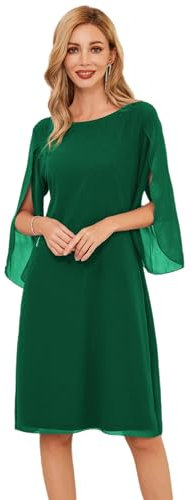 GRACE KARIN Vestido elegante para mujer, manga 3/4, de gasa, corte holgado, vestido de cóctel, informal, vestido de boda, verde oscuro, M