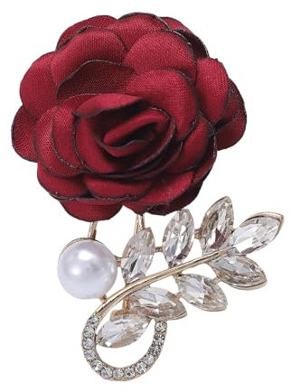 Broche en forme de fleur de camélia en tissu CZ - Broche classique pour femme élégante - Belle fille - Épingles à revers pour robe, costume, vêtements, perles, accessoires de bijoux, cadeaux, Métal,