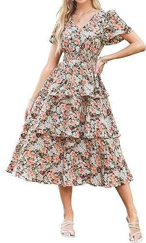 Frauen Sexy V-Ausschnitt Cocktailkleid mit Blumenmuster Party Club Geburtstag Sommerkleidkleid Elegant Partykleid M Rosa Blumen-Schwarz