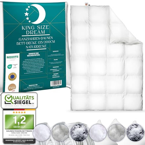 KING SIZE DREAM Deluxe Daunen Bettdecke 135x200, Ganzjahresdecke/Größe wählbar | Perfect Sleep Tech.| Ausgezeichnet und Zertifiziert