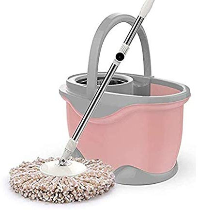 OUZBEM Cubo de fregona Giratorio para el hogar, Manos Libres, automático, fregona de Lavado, fregona de Agua, Cubo de Acero Inoxidable (Color: Roze) Vision