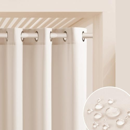 ROOM99 Outdoorvorhäng mit Ösen Garden Line 155 x 200 cm Breite x Höhe Outdoor Vorhang wetterfest Wasserdicht Sichtschutz Sonnenschutz Gardinen Garten Winddicht Helle Creme, 1 Stück