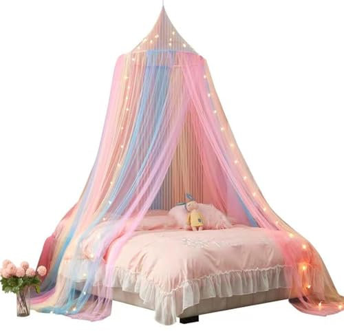 JTBDWOSK Betthimmel für Mädchen, Regenbogen-Baldachin für Bett, Prinzessinnen-Moskitonetz, Spielzelt für Kinder, hängende Bettnetzabdeckung für Mädchenzimmer-Dekoration,Rosa