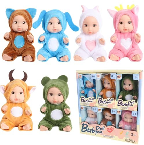 JOAASU Mini Reborn Puppen Set - 6 Stück Baby Puppen Mit Kleidung für Mädchen, Kleinkinder und Kinder