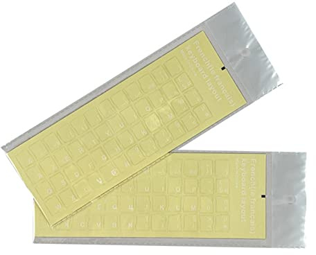 2 x französische Tastatur-Aufkleber, transparenter Hintergrund mit weiß-schwarzer Schrift, für Computer, Laptop, Tastatur, Tasten, PVC, französische Tastaturfolie