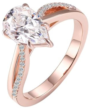 Epinki Echtschmuck, 9K Rosegold 375 Ringe, Verdreht Design Eheringe mit Tropfen 1.5ct Moissanit, Au750 Rosegold Antragsring Trauringe Gr.52 (16.6)