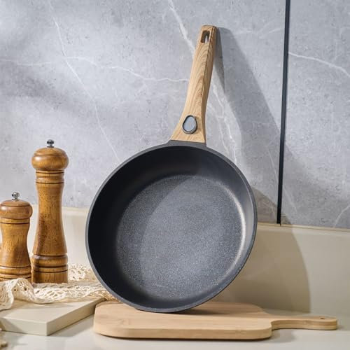 Non Stick Deep Frying Pan Skillet with Lid,Saute Pan,10 inch Ceramic Nonstick Frying Pan for Cooking,Non Toxic Egg Frying Pan for Induction,Gas Stoves,PFOA Free (Granite, 9.5inch)