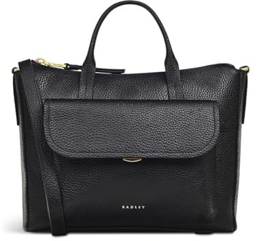RADLEY London Colebrook Close Small Ziptop Top Handle Bag for Women, in Black Grained Leather with Grab Handles