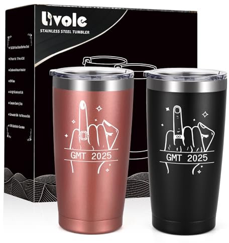 Livole Engagement Gifts, Gift for Couples, Wedding Gifts for Bride and Groom, Her, Him, Engaged 2025 Mug Set of 2, Stainless Steel Wine Glasses, 20oz Travel Coffee Mug, Rose Gold and Black