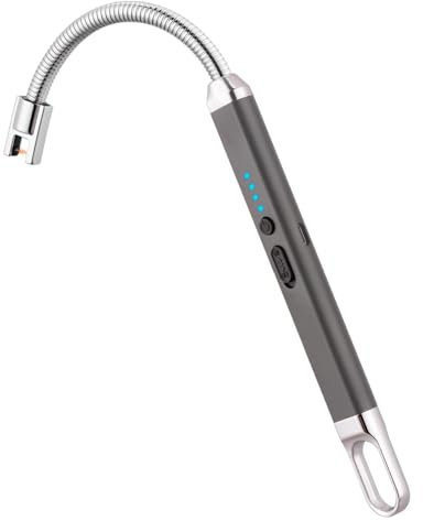 MEIRUBY Accendino elettrico per candele, regalo di compleanno per donne, mamma, moglie, uomini, lungo, elettronico, ricaricabile, USB, antivento, senza fiamma, per candele, campeggio, barbecue (grigio