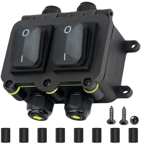 MKBKLLJY IP68 wasserdichter Inline-Schnurschalter DPST AC 16A 250V/20A 125V/110V 4-poliger 2-Positionen-Kippschalter für den Außenbereich, wasserdichte Box, EIN/AUS