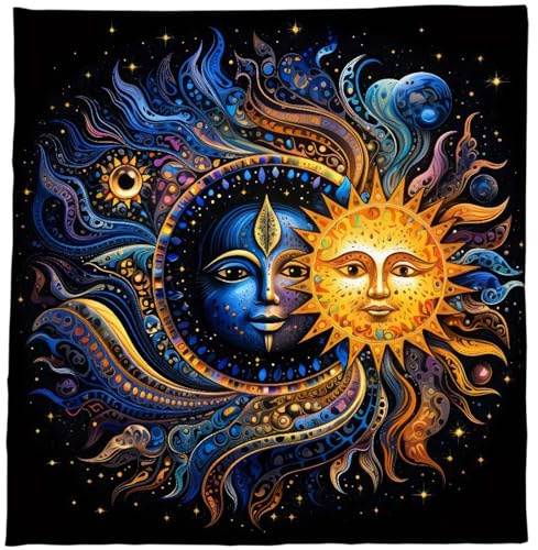 VOCUE Tarots Kartentischdecke, Altar-Tuch, Mond und Sonne, Astrologie, Tischdecke, Wahrsagungskarte, Stoff, Wandteppich, Wanddekoration