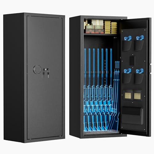 Superday 14-16 Rifle Gun Safe with Keyboard, Quick Access Large Gun Safe for Rifles, Locking Fireproof Gun Cabinet Rifle Safe with Gun Safes Pockets and Adjustable Rifle Rack for Home, Office(Black)