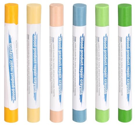 sourcing map Wood Filler Sticks 6 Colors Wooden Wax Touch Up Furniture Repair Crayons for Light Orange, Turquoise, Green, Pink, Yellow, Gray Blue