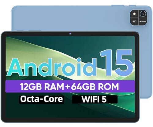 Android 15 Tablet, 10 inch Tablet with Octa-Core Processor, 12GB RAM 64GB ROM 2TB Expand, 1280x800 HD Touchscreen, GPS, WiFi 5, Dual Camera, BT5.0, 6000mAh, Widevine L1, Google Tablets (Black)