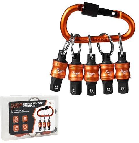 3/8 Socket Holder Keychain 5PCS Set,Heavy-Duty Toolbox,Drive Quick-Release Organizer with Locking Clip,Impact Wrench Accessories for Lineman,Electricians,Construction Crews & Industrial Pros