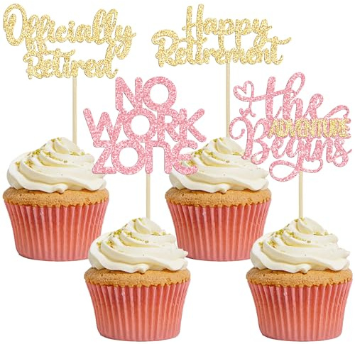 Cupcake-Topper Happy Retirement, offizielle Kuchendekoration im Ruhestand, keine Arbeitszone, Abenteuer beginnt, Cupcake-Picks, Ruhestand, Abschied, Geburtstag, Party, Dekorationen, Zubehör