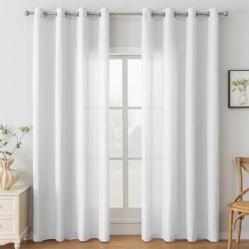 Ystyle Tende per Interni con Anelli 2 Pezzi, 140x300 CM, Bianco | Tende Camera da Letto Soggiorno, Tende Moderne per Salotto Casa Finestra, Tenda Trasparenti Voile Semi Eleganti