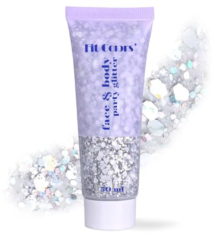 Body Glitter Gel, Festival Gesicht Body Glitter, Feminine Make Up Pailletten für Festliche Verkleidungen, Glitzer Set für Gesicht Nägel Augen Lippen Haare Körper（Silber）