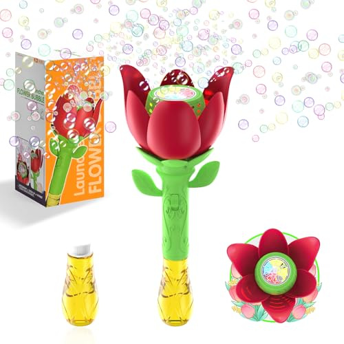 PANACARE Blumen Seifenblasenstab, Elektronische Seifenblasenmaschine Kinder mit Seifenblasenlösung/Akku/Licht, Bubble Machine 10000+ Blasen Spielzeug Kinder Geschenk/Geburtstag/Party/Hochzeit