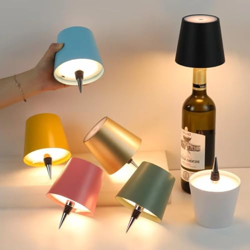 Nordreach Wireless Bottle Lamp, 3 Colors Dimmable, Wine Bottle Lamp Embed Touch Control USB Rechargeable Desk Lamp for Bars, Restaurant, Living, Bedroom & Room Decor (Black)