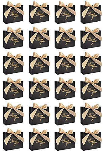 Aboiled 24Pack Small Thank You Gift Bag Party Favor Bags Treat Boxes with Gold Bow Ribbon, Paper Gift Bags,A