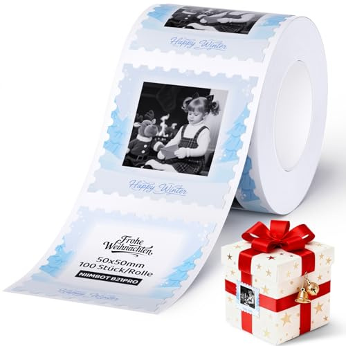 NIIMBOT Etiketten für Weihnachten, Fotopapier Aufkleber für B1Pro, B2Pro, B21Pro Etikettendrucker, Weihnachten, 50x50mm, 145 Etiketten/Rolle