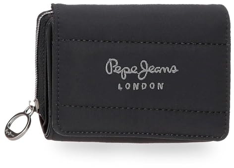 Pepe Jeans Aura Geldbörse mit Geldbörse, schwarz, 10 x 8 x 3 cm, Polyester, von Joumma Bags