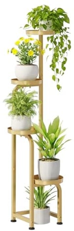 Bamworld Corner Plant Stand Indoor Outdoor, Tall Metal Flower Pot Stands for Multiple Plants, 4 Tier Gold Heavy Duty Plant Shelf for Patio Garden Balcony Living Room Bedroom(Patent Design)