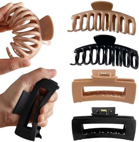 BAHME 4 Pcs mollette capelli donna, pinze per capelli, Mollette Capelli Donna, Fermaglio Capelli Grande, Pinze per Capelli Morbide Antiscivolo con Forte Tenuta, per Uso Quotidiano Lavoro e Feste