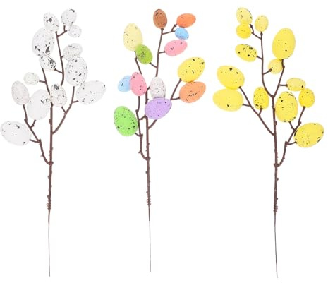 VALICLUD Künstliche Frühlings Osterzweige mit Bunten Ostereiern 3 Stück aus Schaumstoff und Draht für Vielseitige Osterdeko Drinnen und Festliche Tischdekoration Zufällige Farbe