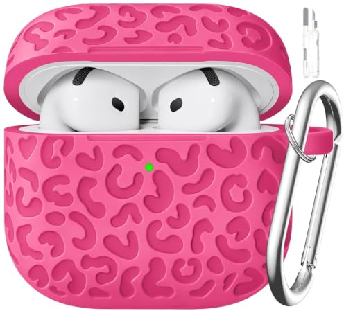 TNSNK Leopard-graviert für AirPods 4 Hülle (Rosarot) | Weiche, Hautfreundliche Textur, Kratzfest, Stoßfest, Rutschfest, Reißfest, inklusive Reinigungsstift und Schlüsselanhänger