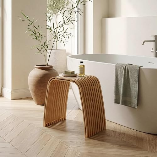 [en.casa] Sitzhocker Jysa Fußhocker 45 x 50 x 31 cm Badhocker Fußbank bis 140 kg Hocker aus Bambus für Badezimmer Flur Schlafzimmer Wohnzimmer Natur