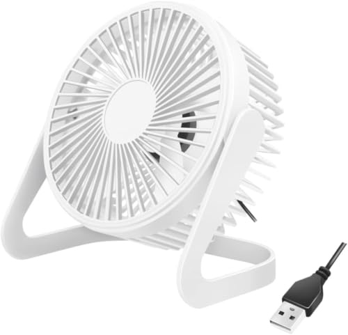 USB Desk Fan, Small Portable Table Fan with Strong Airflow, Ultra Quiet 5-Blade Brushless Motor, Adjustable Personal Desktop Cooling Fan for Home Office Bedroom Travel (WHITE, 5.6 in)