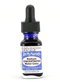Dr. Ph. Martin's Radiant Concentrated Water Color (52D) Watercolor Bottle, 0.5 oz, Peacock Blue, 1 Bottle