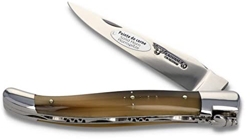 Laguiole en Aubrac Taschenmesser L0212PCIF 12 cm Messer Klinge und Backen glänzend Griff Hornspitze
