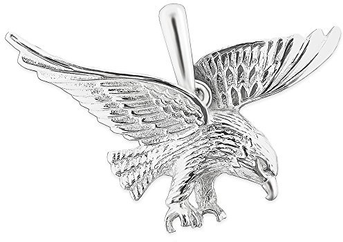 CLEVER SCHMUCK Silberner Herren Anhänger großer Adler fliegend 37 mm plastisch glänzend 925 Sterling Silber im Schmucketui