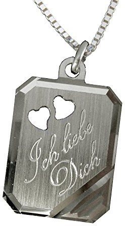 925 Silber Anhänger mit 2 ausgestanzten Herzchen +Kette + Gravur: Vorderseite: Ich liebe Dich + Rückseite Datum/Vorname