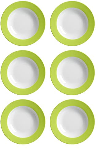 Ritzenhoff & Breker Doppio Suppenteller, 6er Set, Teller tief mit farbigem Rand, Essteller, Porzellan, Grün, Ø 22 cm, 515879