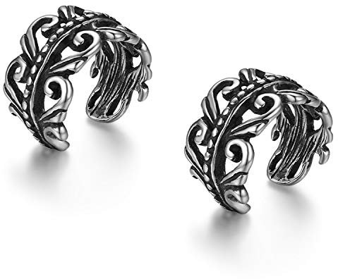JewelryWe Herren Non-Piercing Ohrklemme Ohrclips, Retro Feder Edelstahl Fake Piercing Ohrringe Ohrstecker Ohr Klammern Ohne Loch, Silber