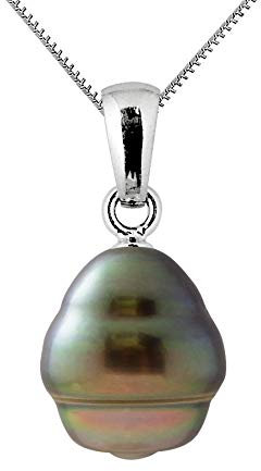 PEARLS & COLORS - Pendentif Véritable Perle de Culture de Tahiti Cerclée - Qualité A+ - Argent 925 - Chaîne Offerte - Bijou Femme