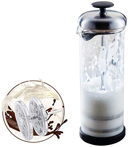 LTLWSH Montalatte Manuale in Acciaio Inox, cappuccinatore in Acciaio Inox e Vetro, montalatte con setaccio a Grana Sottile 400 ml