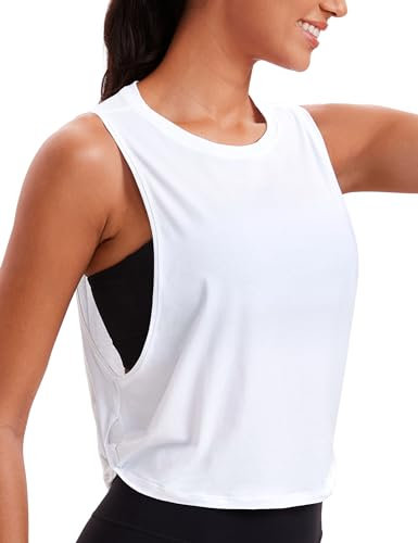 CRZ YOGA Damen Sport Tank Top Ärmelloses Leichte Fitness Crop Top Sommer Yoga Shirt Lässig Oberteile Sporttop Weiss 34
