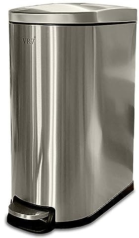 VR7 Stainless Steel Kitchen Recycling and Waste Bin with Lid & Steel Pedal 10L Bathroom Dustbin Removable Inner Basket Rubbish Bin Kitchen - Office - Bedroom - Livingroom Garbage bins for kitchen